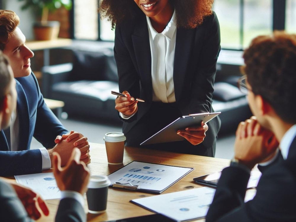 Visual showing business owner reviewing umbrella insurance coverage with agent—get extended protection for legal claims and liability risks. Contact us today.