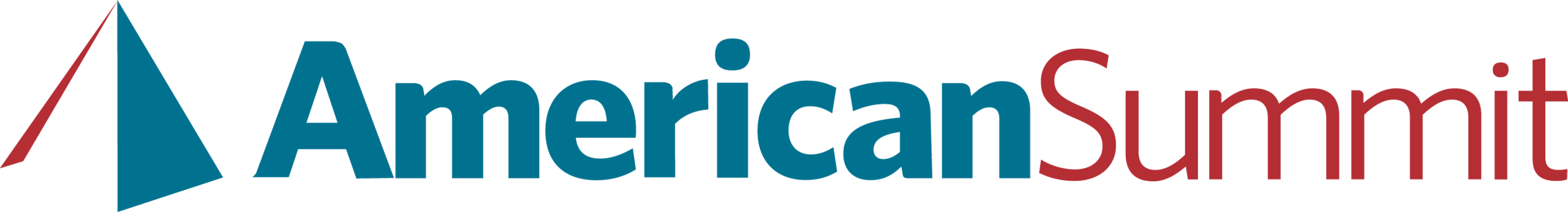A blue triangle and the words “American Summit” in blue and red on a white background.
