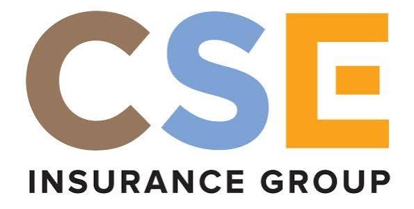 The CSE Insurance Group logo features bold brown, blue, and yellow letters above black company text.